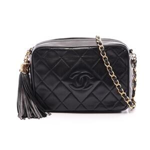 Chanel Diamond Stitch Tassel Shoulder Bag Lambskin Sheepskin Black